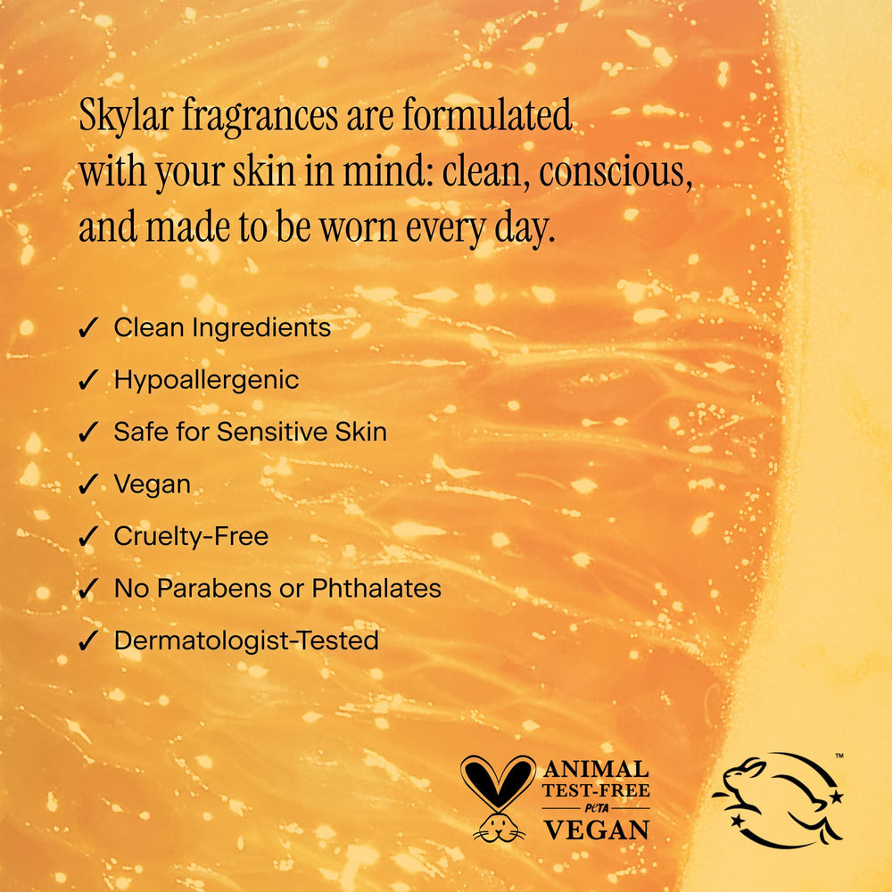 Packaging box of Skylar Capri Summer emphasizing vegan and cruelty-free values
