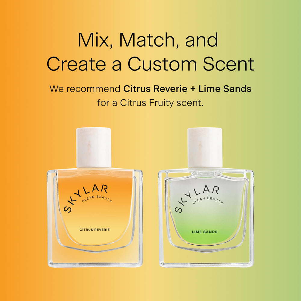 Skylar Citrus Reverie label close-up shows clean ingredient promise.