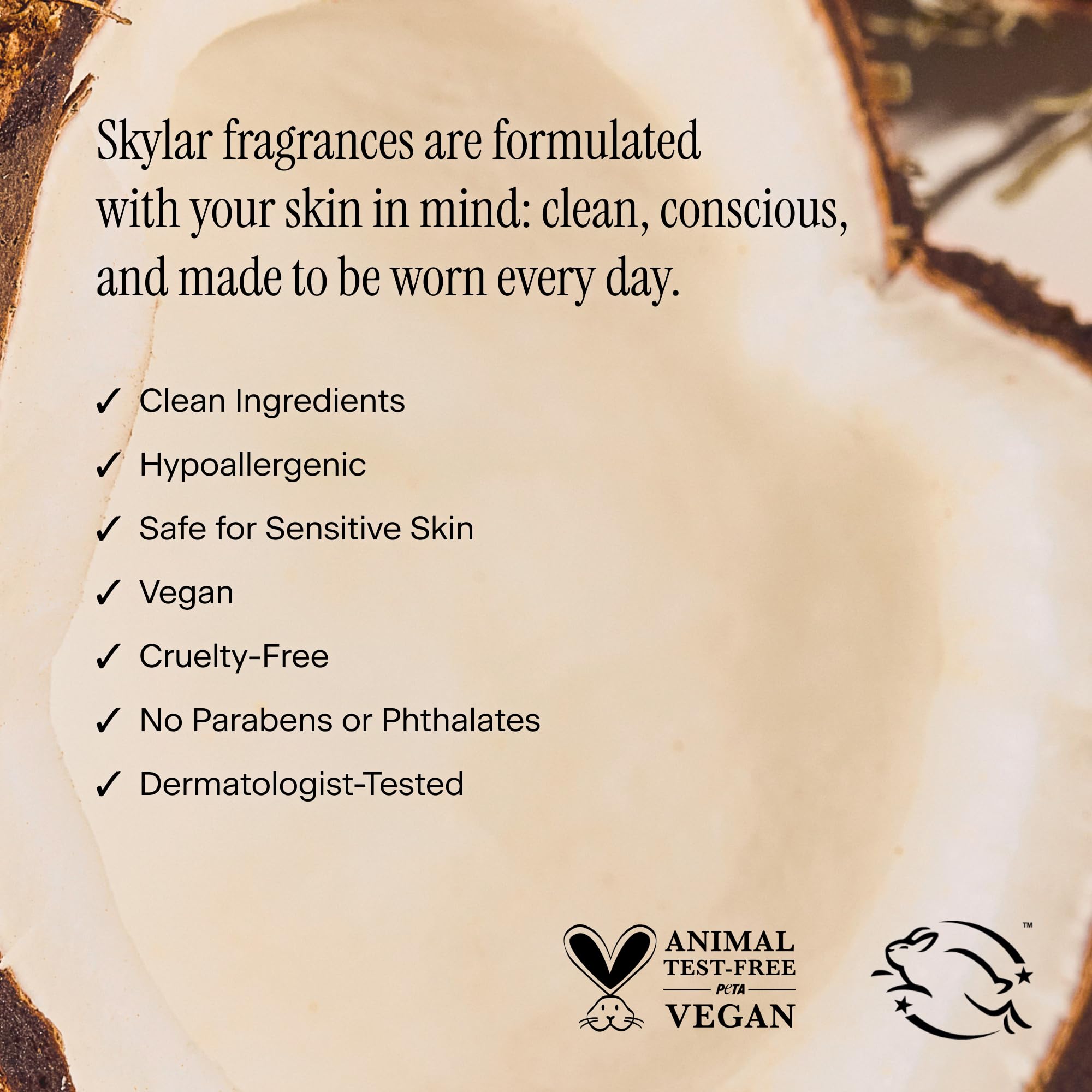 Skylar Coconut Cove application on skin reveals bright coconut aroma.