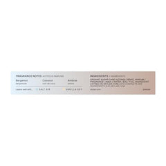 Skylar Coconut Cove label detail highlights hypoallergenic, vegan formulation.