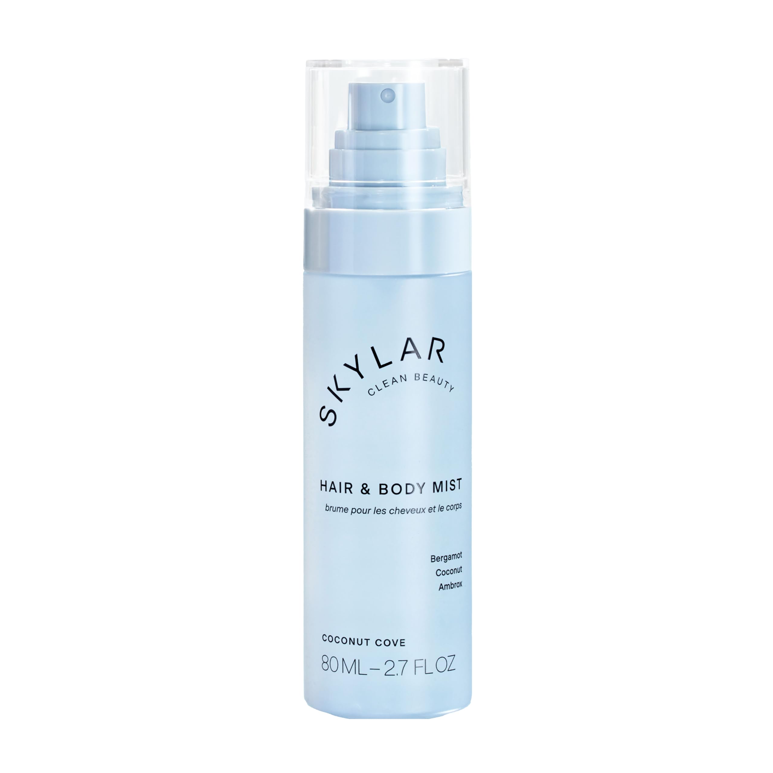 Skylar Coconut Cove bottle close-up, hypoallergenic mist for daily refresh.