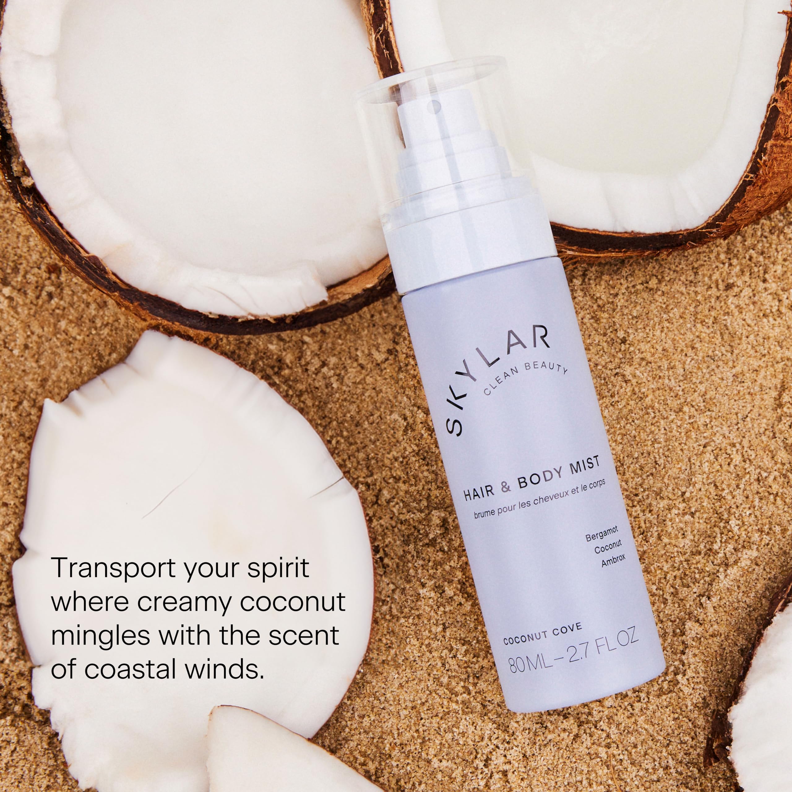 Skylar Coconut Cove label close-up, clean ingredients and vegan formula.