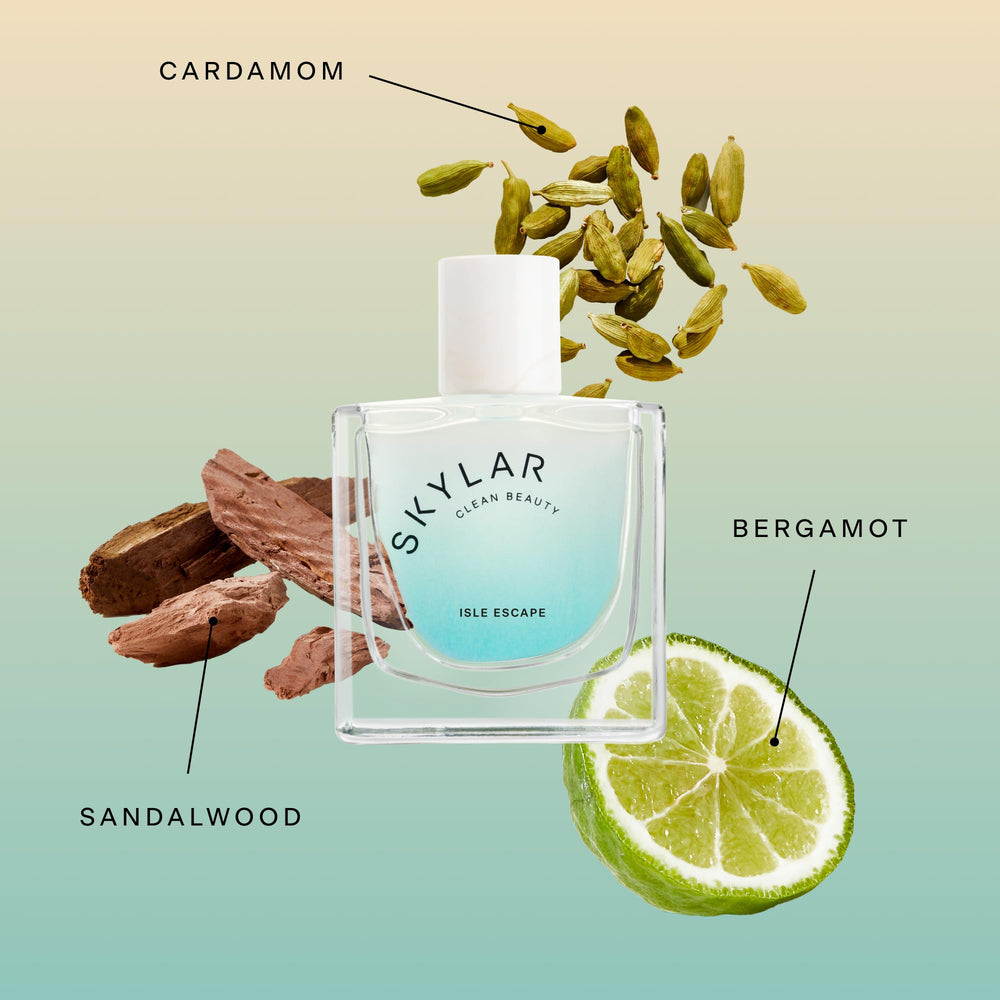 Skylar Isle Escape cap detail highlights sustainable packaging