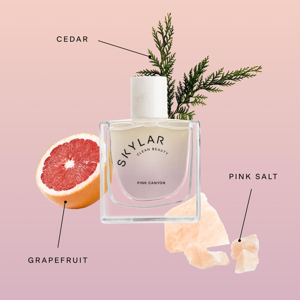 Skylar Pink Canyon packaging box showcases vegan, cruelty-free fragrance.