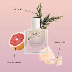 Skylar Pink Canyon packaging box showcases vegan, cruelty-free fragrance.