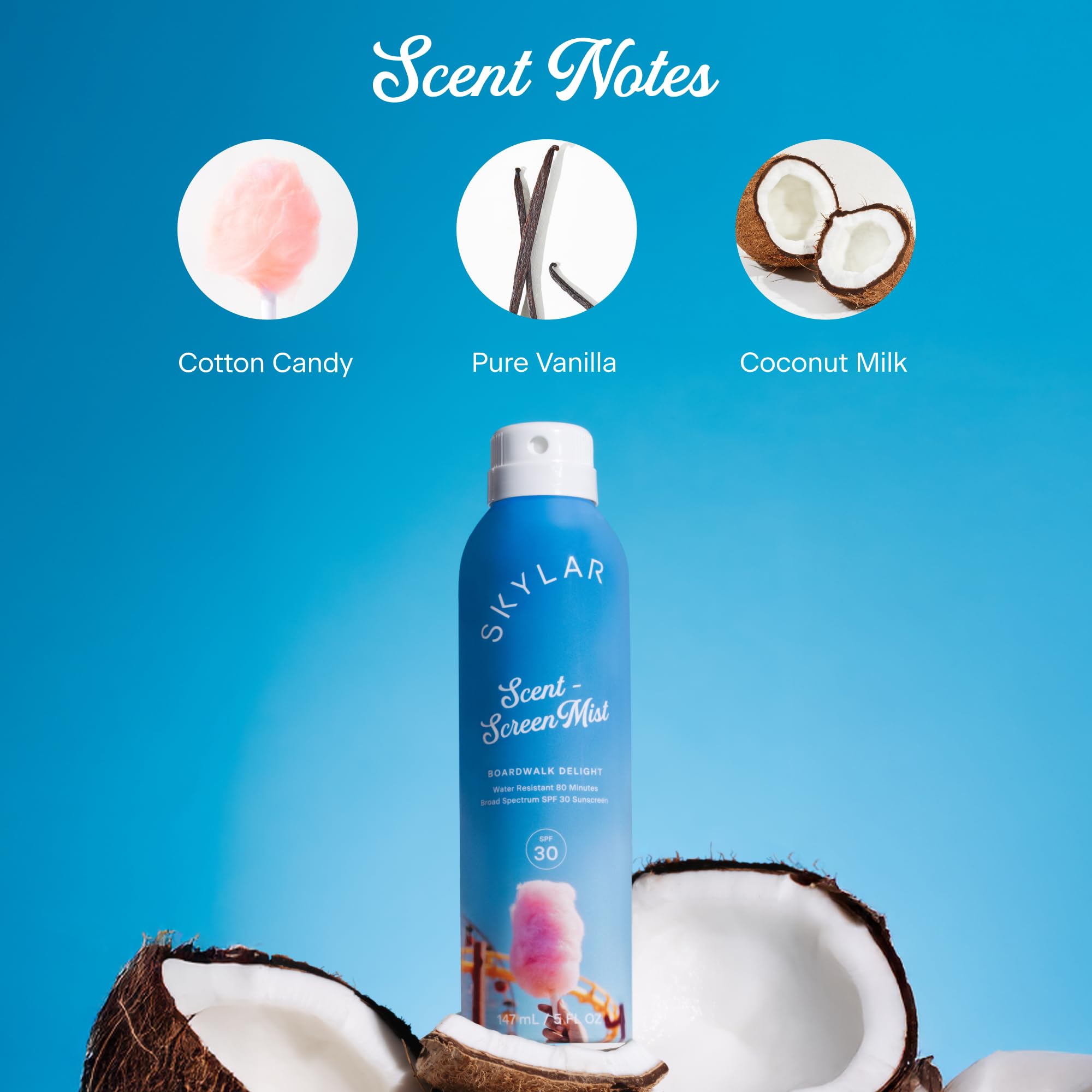 Skylar Sunscreen Mist middle notes water lily and guava