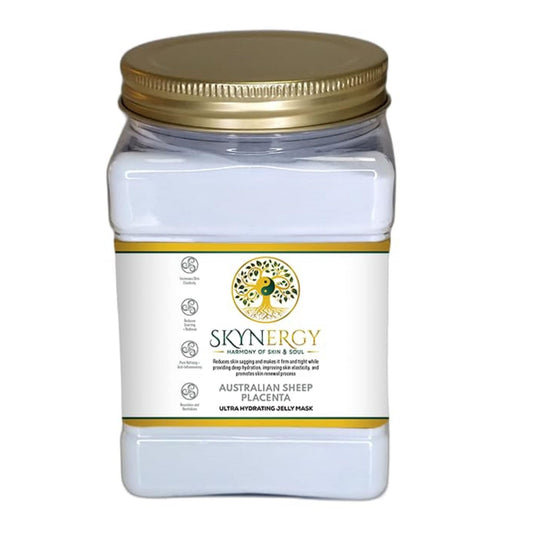 SKYNERGY jelly mask packaging highlighting luxurious hydration for the skin.