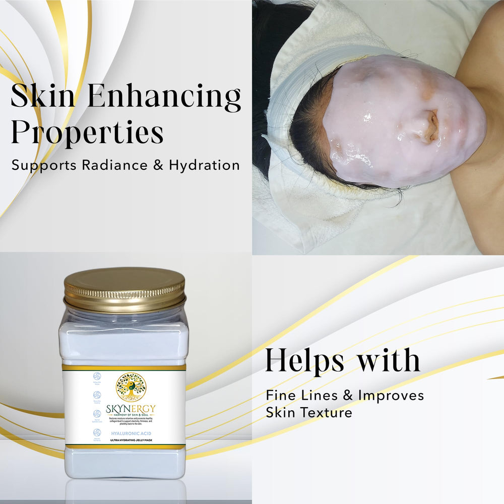 SKYNERGY Hyaluronic Acid Jelly Mask hydration promise visible on skin.