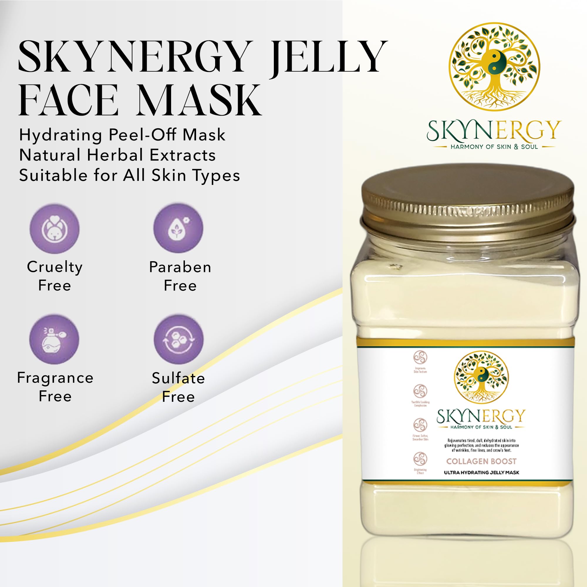 SKYNERGY Hydro Glo Jelly Mask being applied for a cooling, refreshing facial treatment.