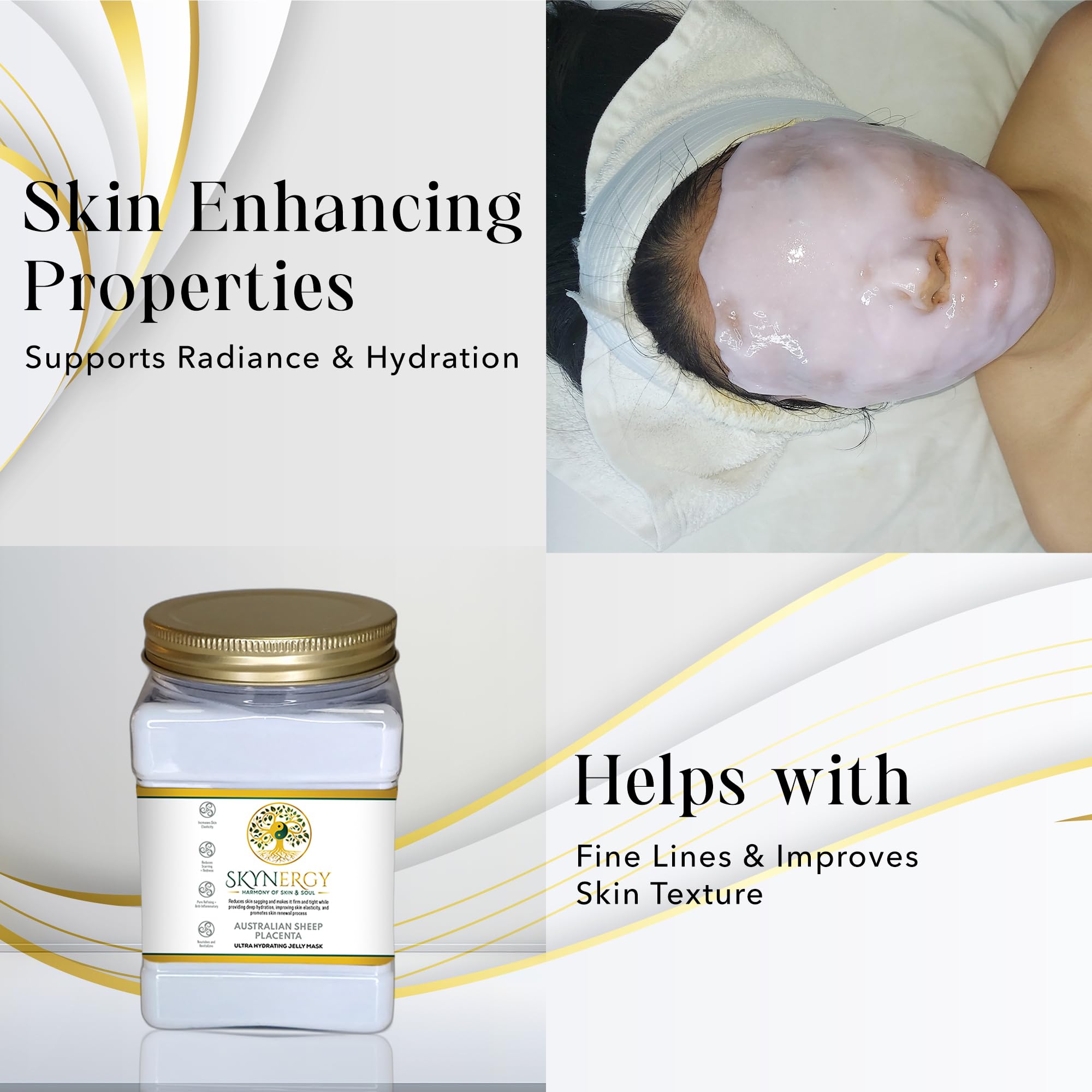 Professional-grade SKYNERGY mask used in at-home spa session.