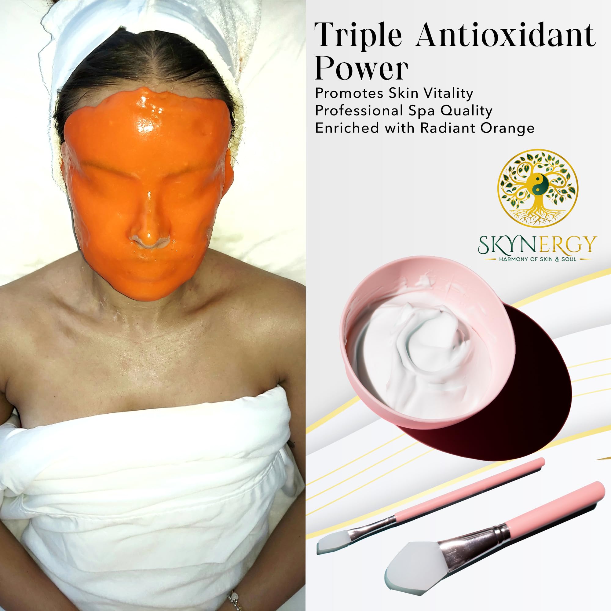 Skynergy Radiant Orange apply mask demonstrates easy spread.