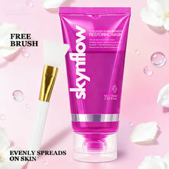 Skynflow collagen mask hyaluronic acid highlighting lasting hydration throughout the day.