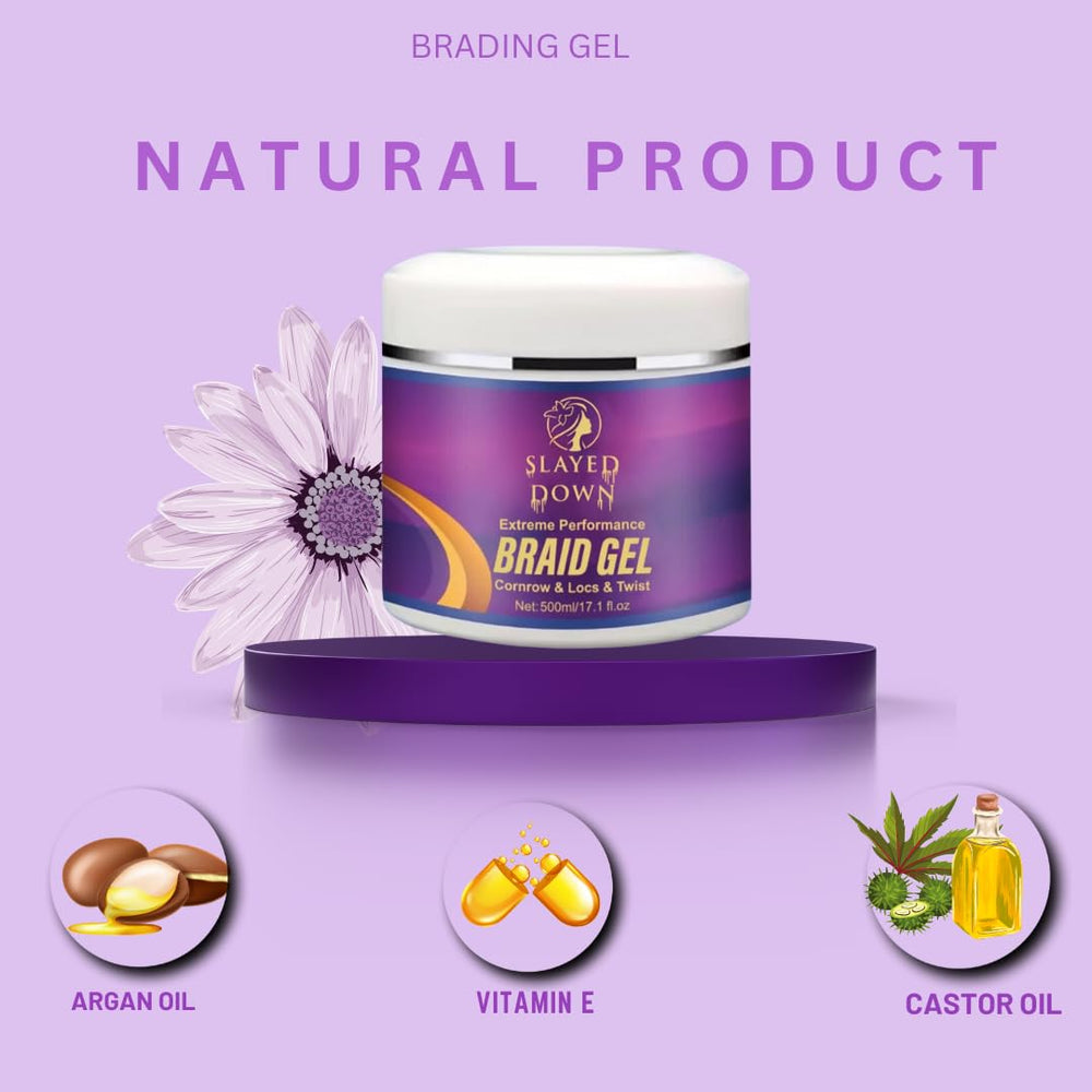 SLAYED DOWN gel on cornrows provides frizz-free shine and smoothness.