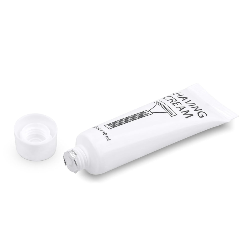 Hotel amenities kit: SLequipo shaving cream for guest rooms.