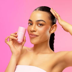 Product display highlighting finger-friendly application and non-greasy finish