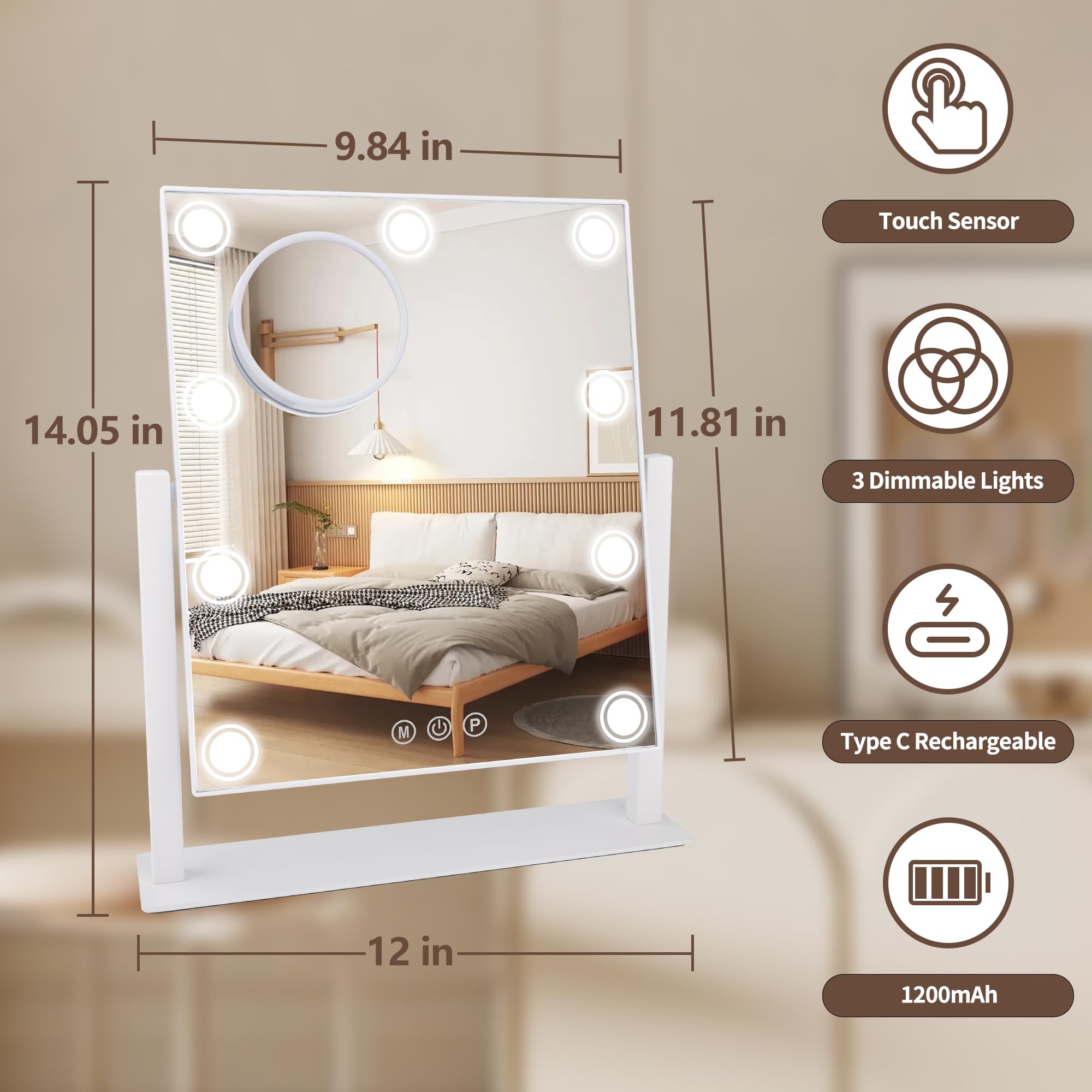 SLIMOON Hollywood vanity with 9 LEDs delivers true color for better shade matching