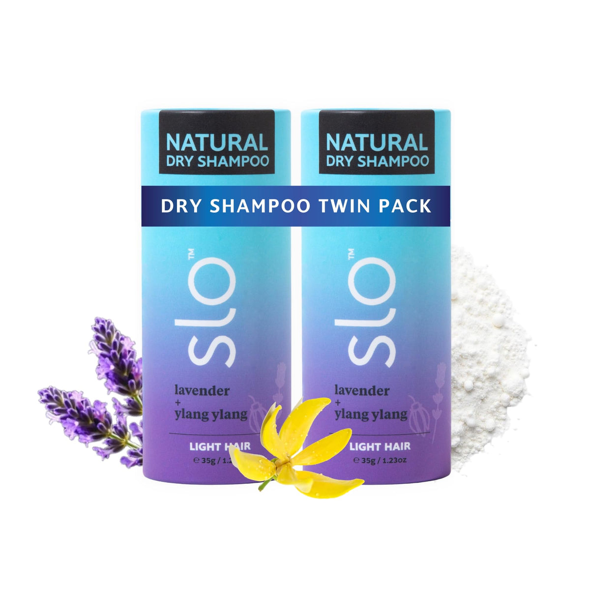 Slo lavender-ylang-ylang dry shampoo powder refreshing oily roots.