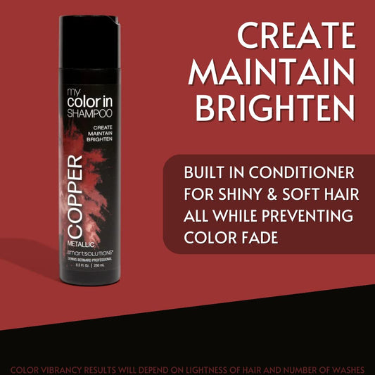 SMART SOLUTIONS copper color depositing shampoo close-up shows pigment adhesion for lasting copper tones