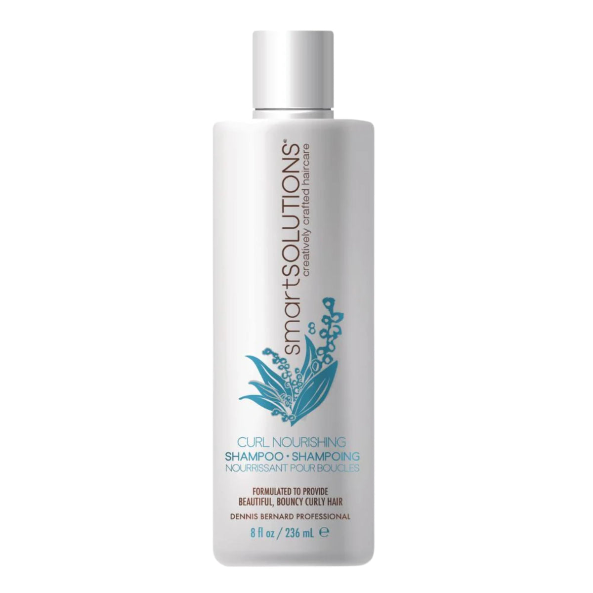 SMART SOLUTIONS Curl Nourishing Shampoo bottle showcasing defined curls and shine