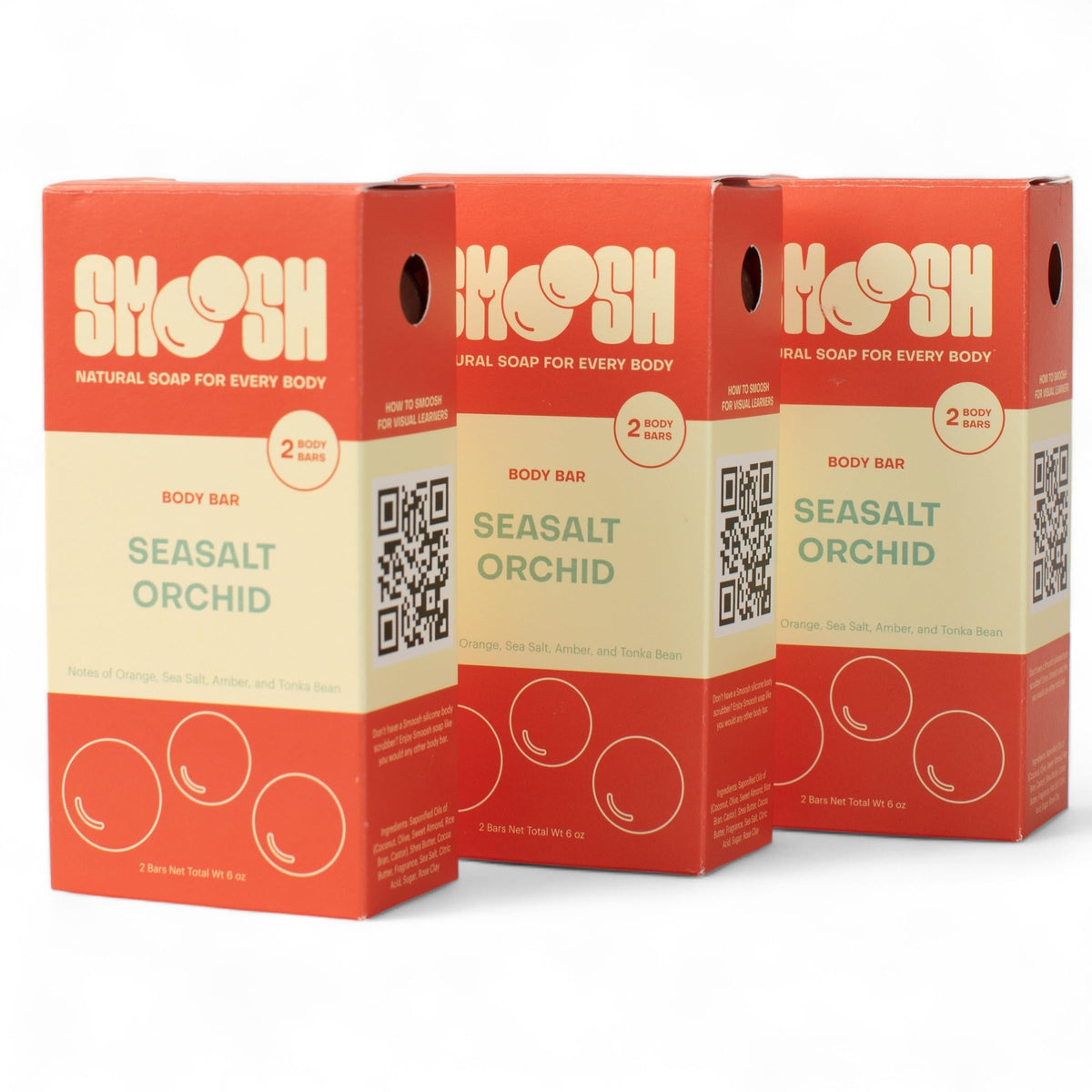 Smoosh Seasalt Orchid bar soap stack offering gentle cleansing for all skin types.