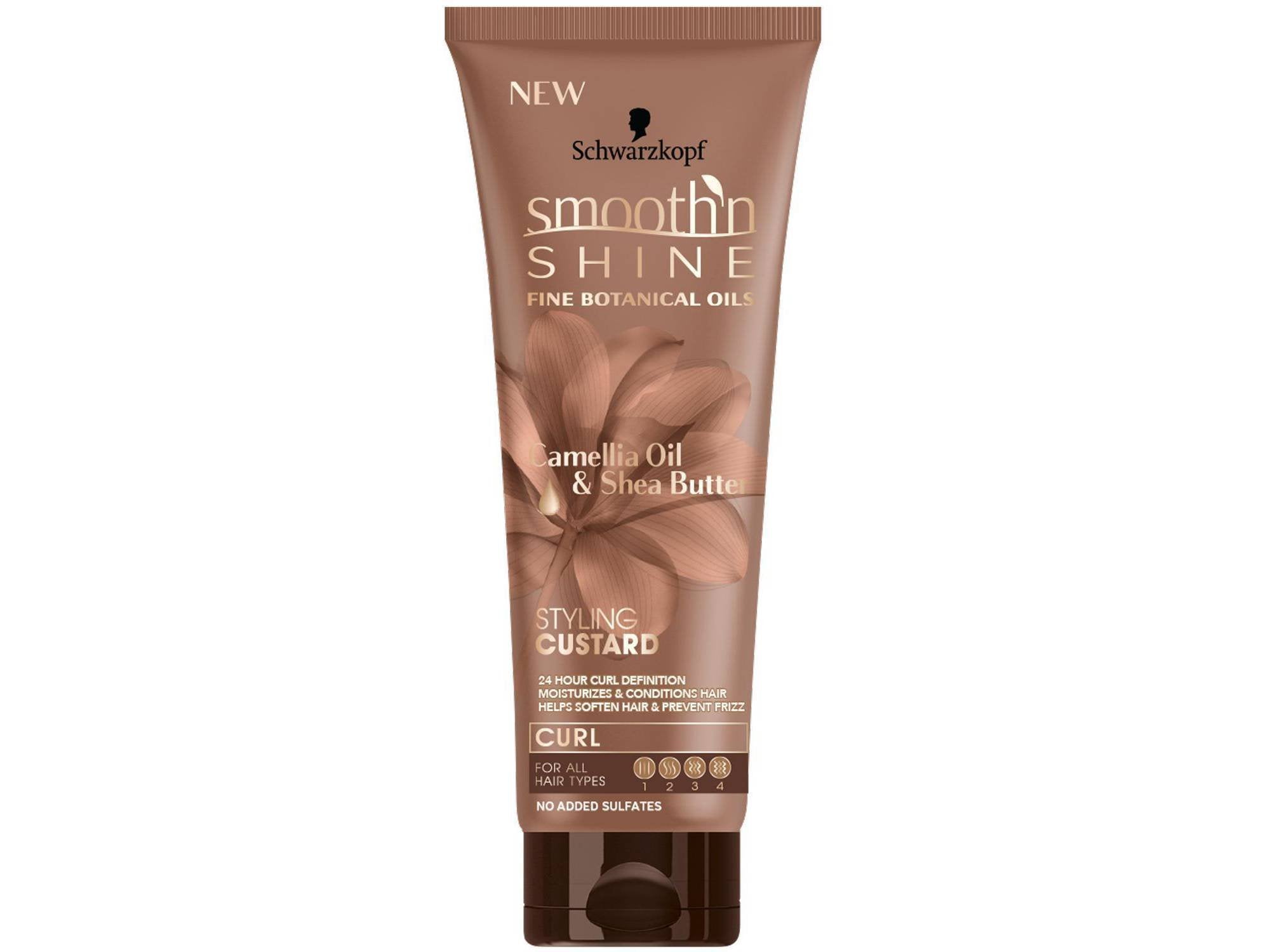 Smooth N Shine Curl Styling Custard bottle pour delivers frizz control and lasting curl definition.