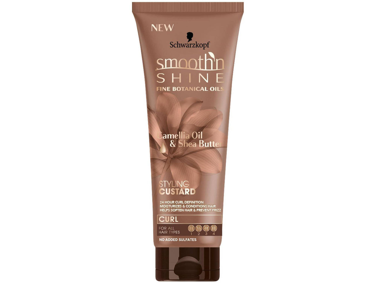 Smooth N Shine Curl Styling Custard bottle pour delivers frizz control and lasting curl definition.