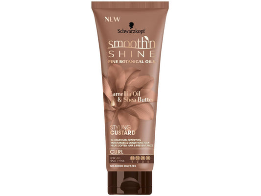 Smooth N Shine Curl Styling Custard bottle pour delivers frizz control and lasting curl definition.