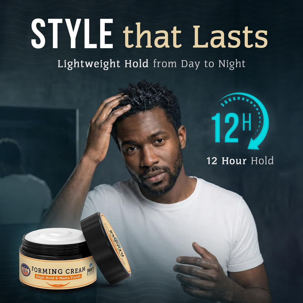 Smooth Viking Forming Cream hair texture close-up; hydrates while shaping your style.