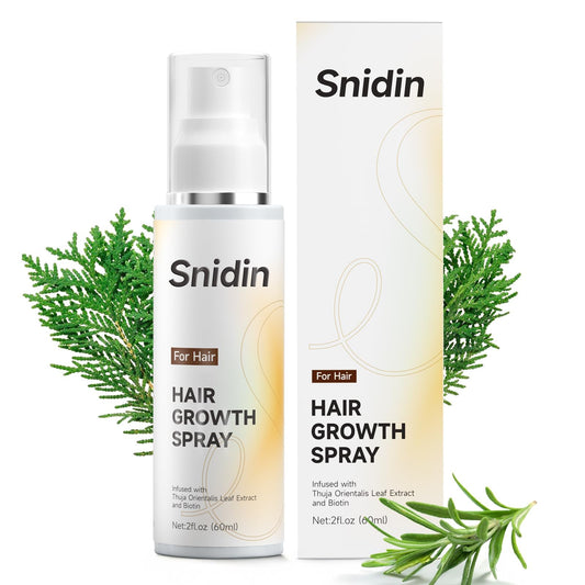 snidin front packaging showing bottle and clear label, promotes fuller-looking hair