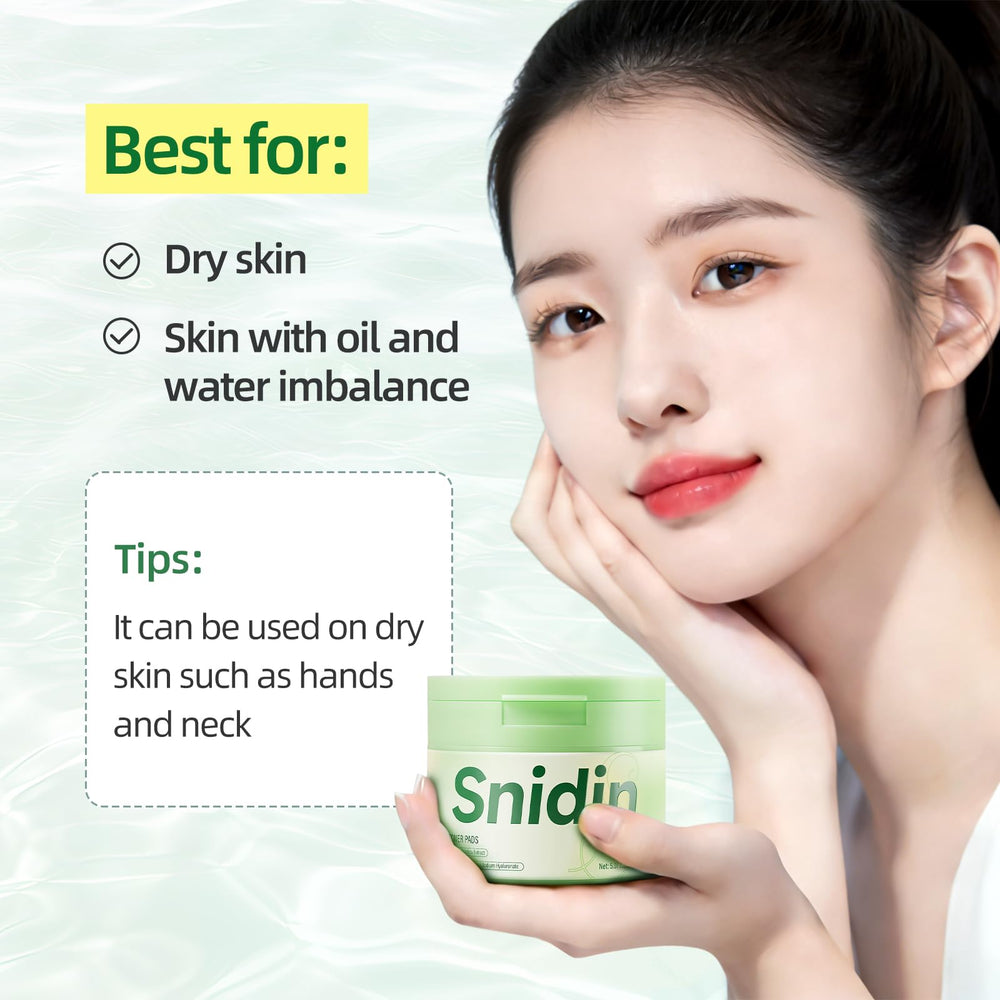 Snidin Toner Pads hydrolyzed collagen focus signals quick-absorbing moisture benefits.