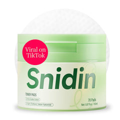 Snidin Toner Pads packaging shows a compact, travel-friendly skincare solution.