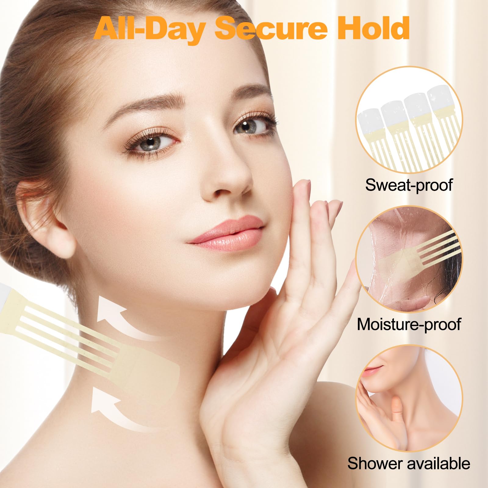 Snifflink neck lifting tape beige strips blend invisibly under clothes for day-long discreet lift.