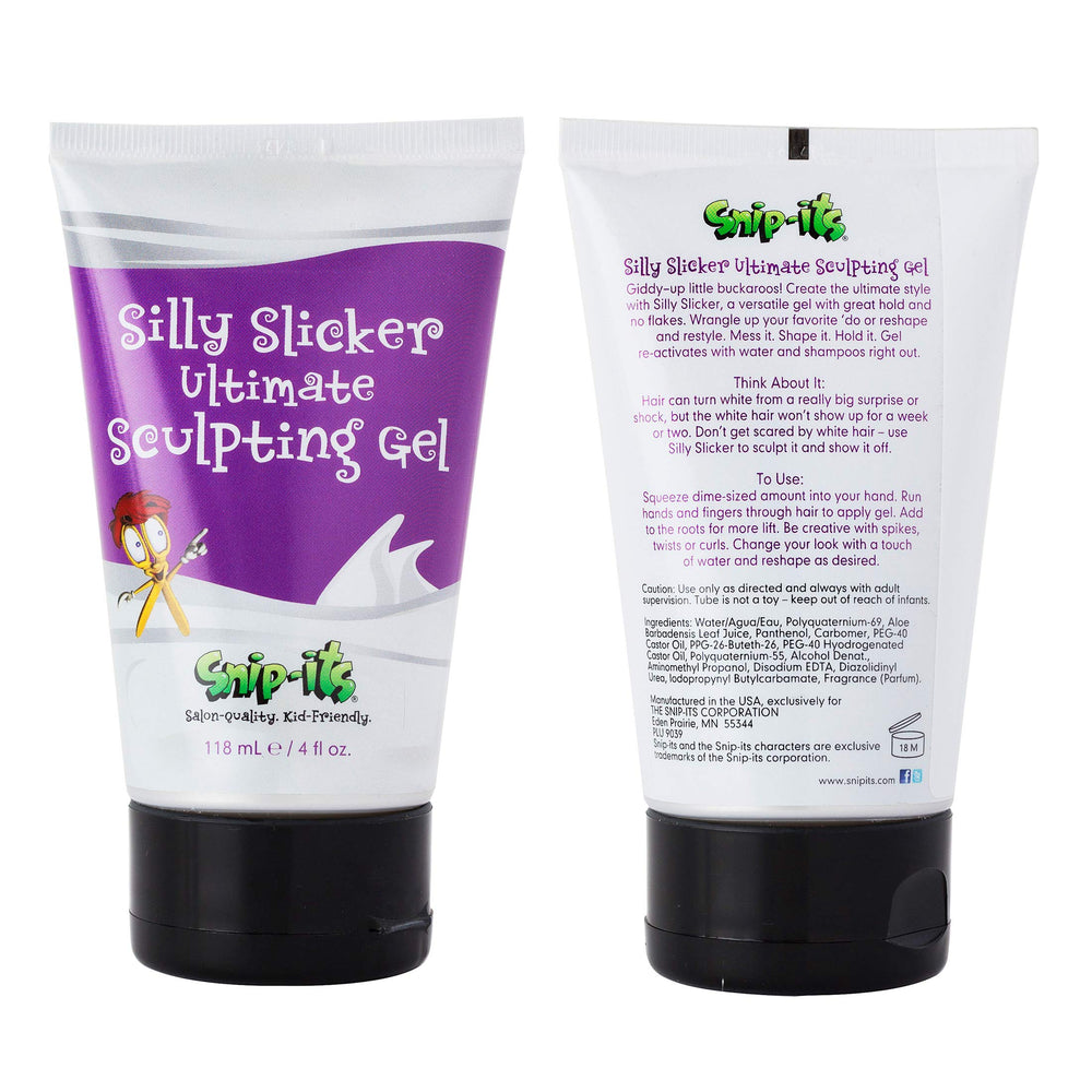 Close-up of Snip-its Silly Slicker label highlighting plant-based ingredients.