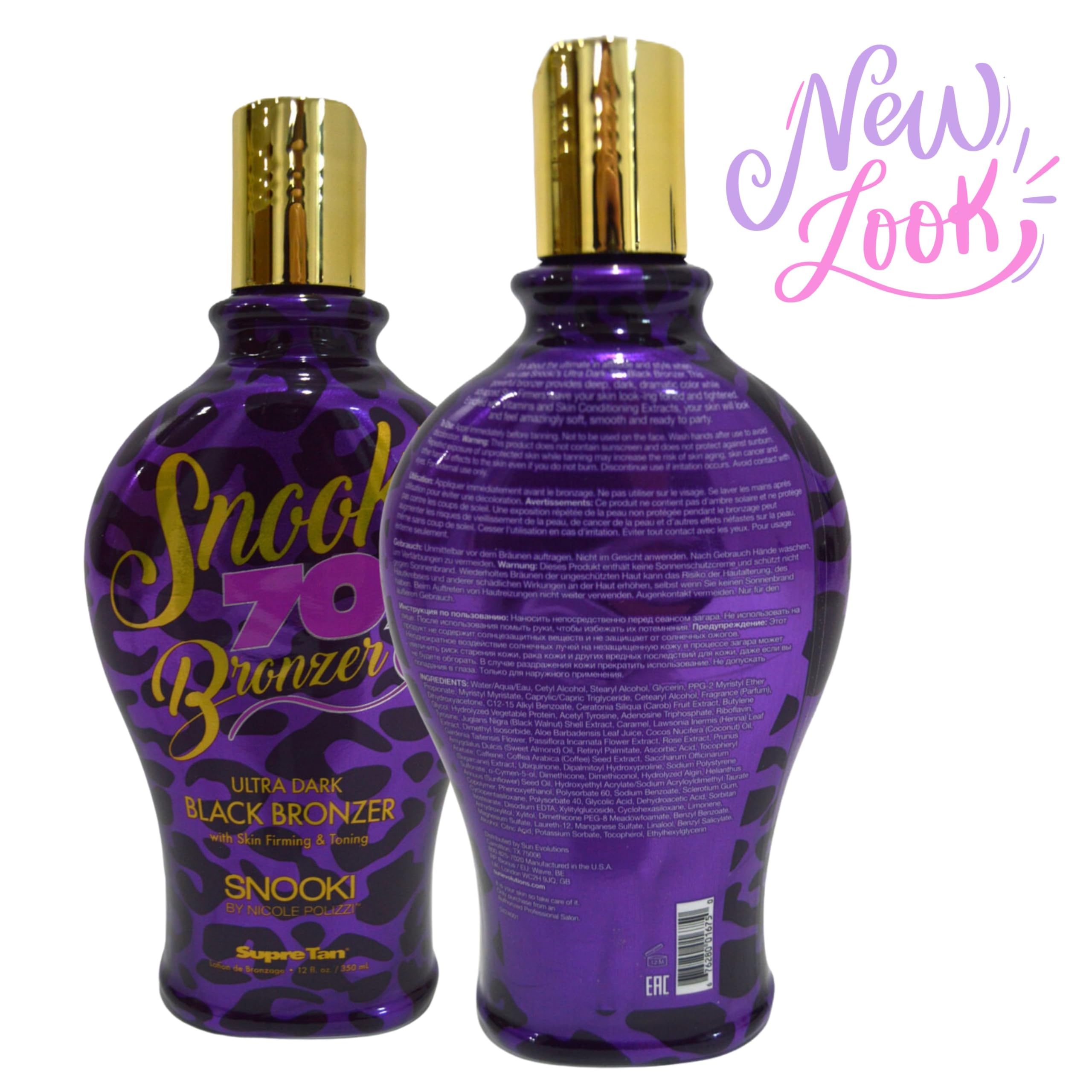 Snooki Ultra Dark 70X bronzer applied to skin for even blending.