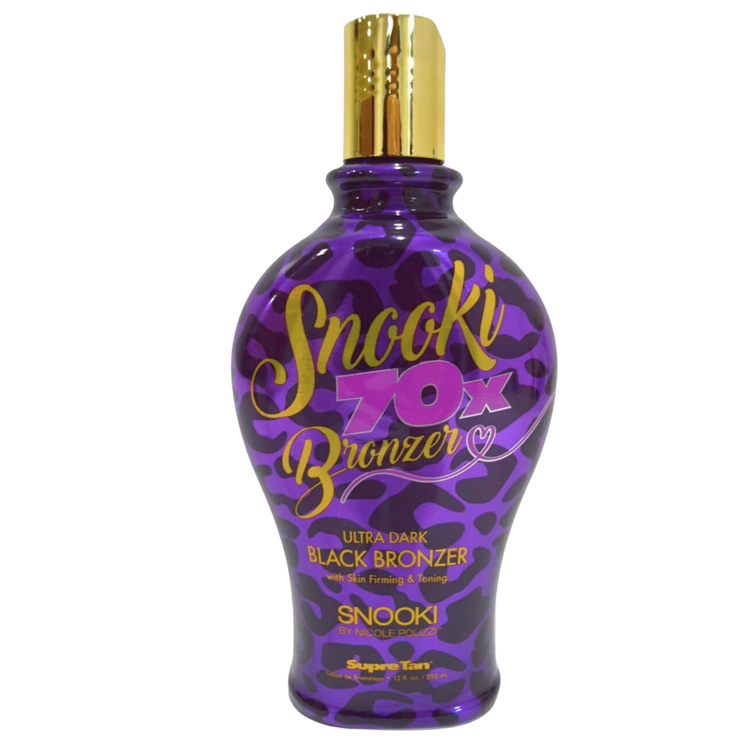 Snooki Supre Ultra Dark 70X bronzer bottle shows deep color potential.