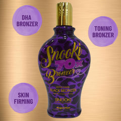 Snooki Ultra Dark 70X bottle with tropical Polynesian Palace fragrance enhances tanning.