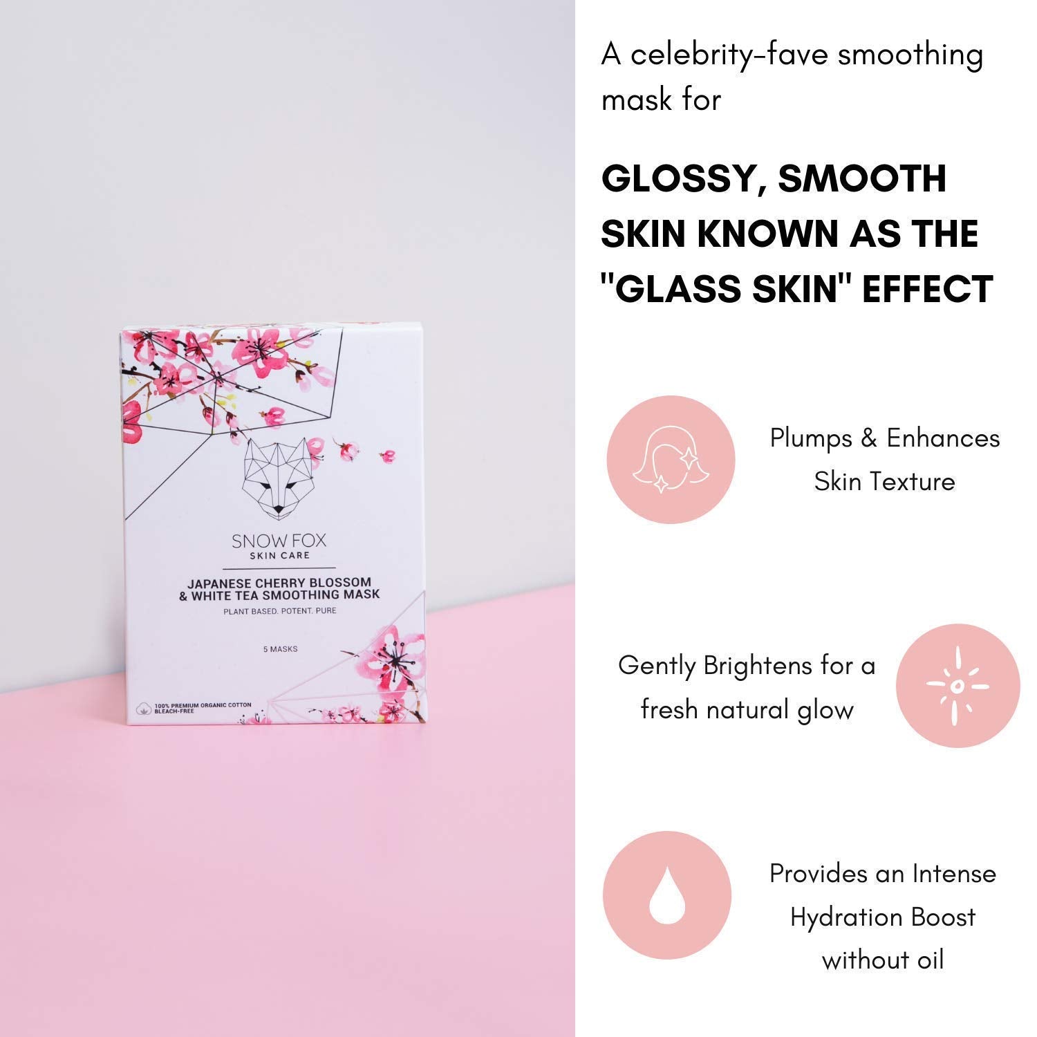 Snow Fox natural aromatics of cherry blossom and chamomile for subtle scent.
