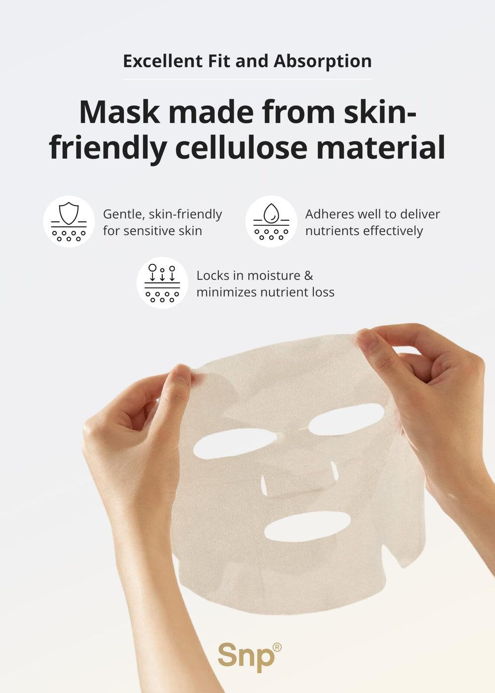 SNP Variety hydration boost with droplets on mask indicating moisture delivery