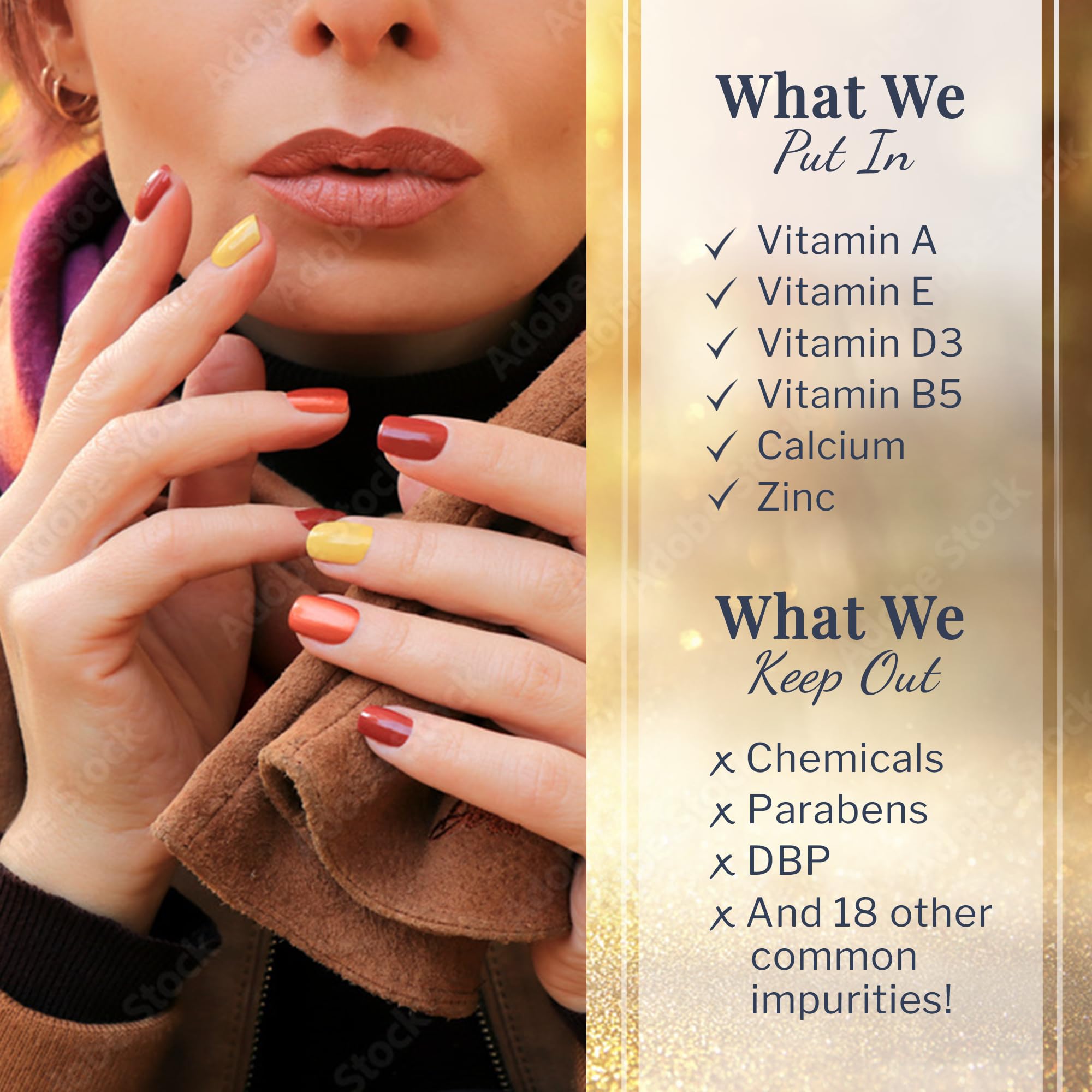 SNS 10-free hypoallergenic formula for gentler nail care.