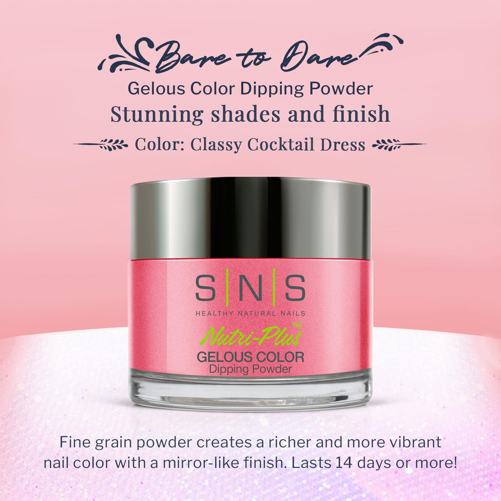 SNS Classy Cocktail Dress pink shimmer color swatch highlights vibrant, long-lasting finish.