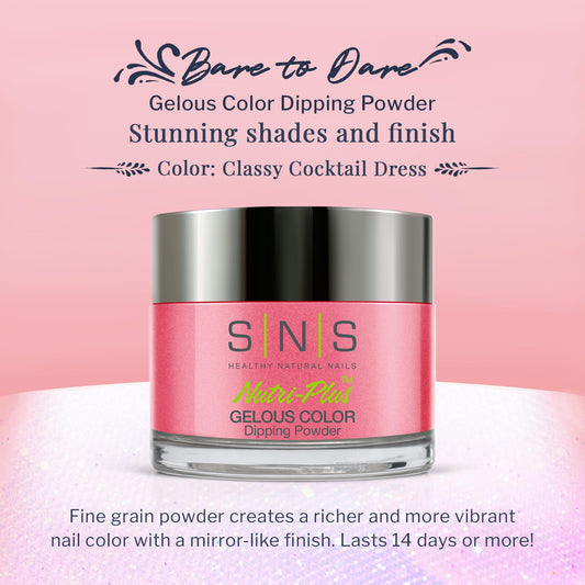 SNS Classy Cocktail Dress pink shimmer color swatch highlights vibrant, long-lasting finish.