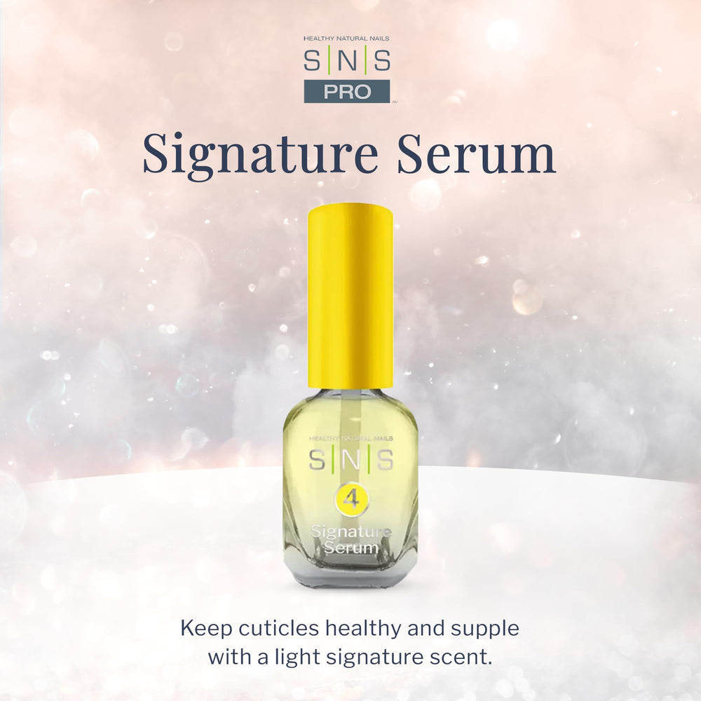 SNS Cuticle Oil pour shot emphasizes easy application and quick absorption for nails.