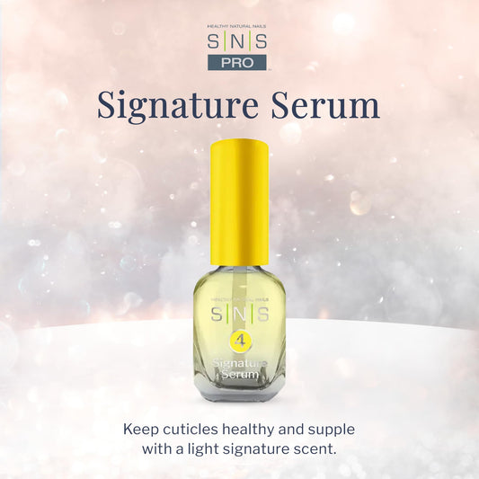 SNS Cuticle Oil pour shot emphasizes easy application and quick absorption for nails.