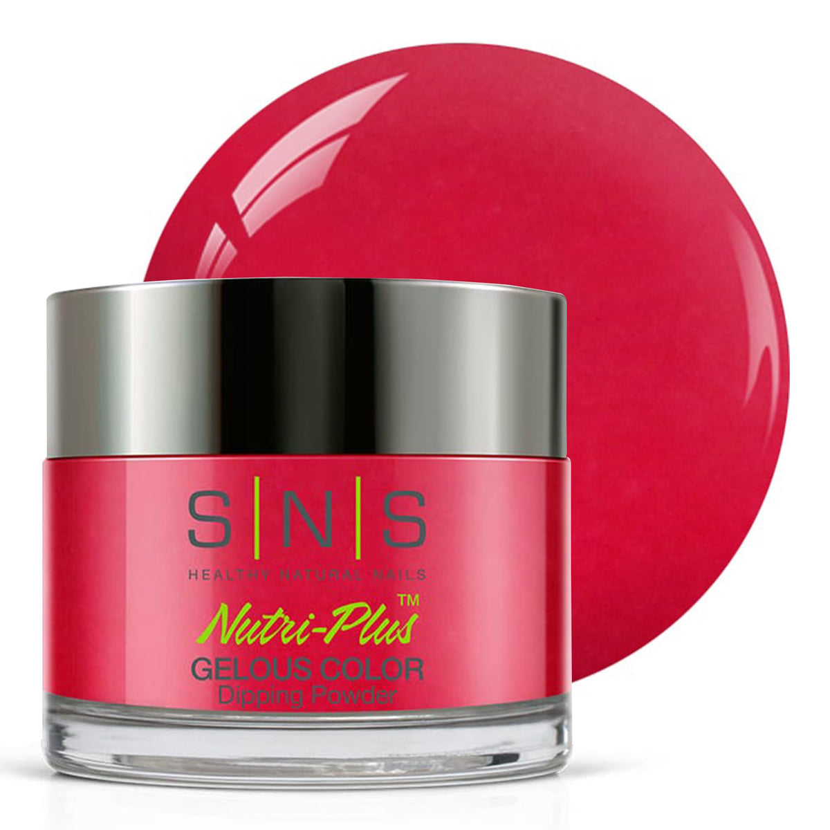 SNS Dang Nabbit red dip powder bottle shows rich, long-lasting color.