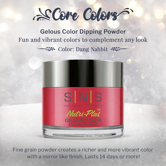 SNS Dang Nabbit red swatch demonstrates true shade for vibrant at-home results.