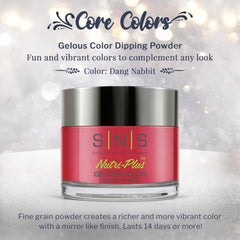 SNS Dang Nabbit red swatch demonstrates true shade for vibrant at-home results.