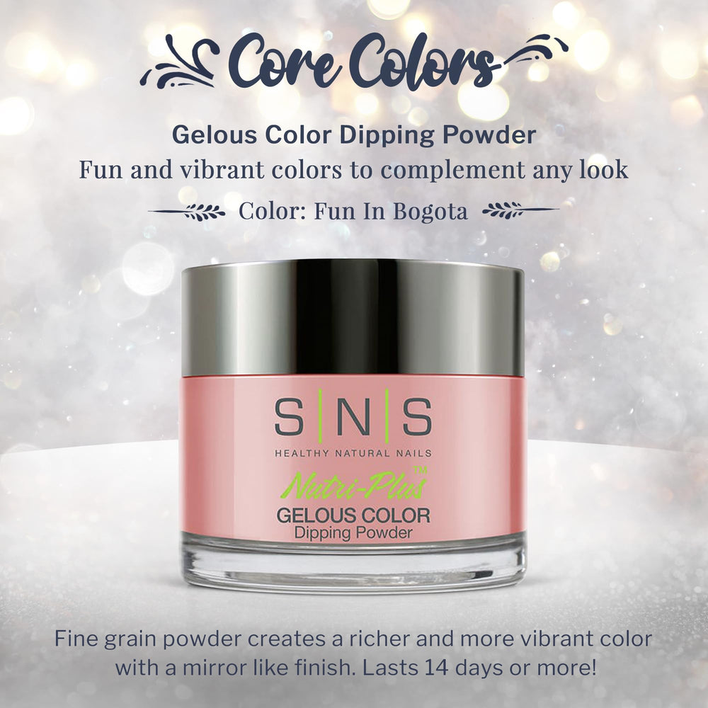 SNS Nail Dip Powder Fun In Bogota swatches reveal deep purple-mauve-cream hues.