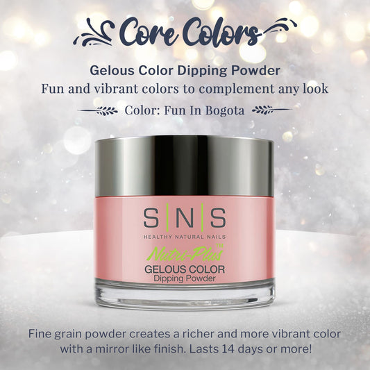 SNS Nail Dip Powder Fun In Bogota swatches reveal deep purple-mauve-cream hues.