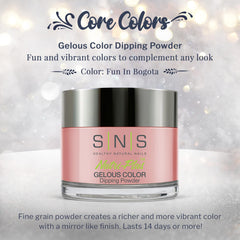 SNS Nail Dip Powder Fun In Bogota swatches reveal deep purple-mauve-cream hues.