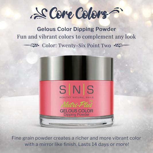 sns dip powder jar label twenty-six point two shows vibrant color without uv lamp required.